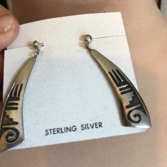 HOPI NATIVE AMERICAN STERLING SILVER CRESCENT MOON COLLAR NECKLACE AND EARRINGS - Picture 2 of 8